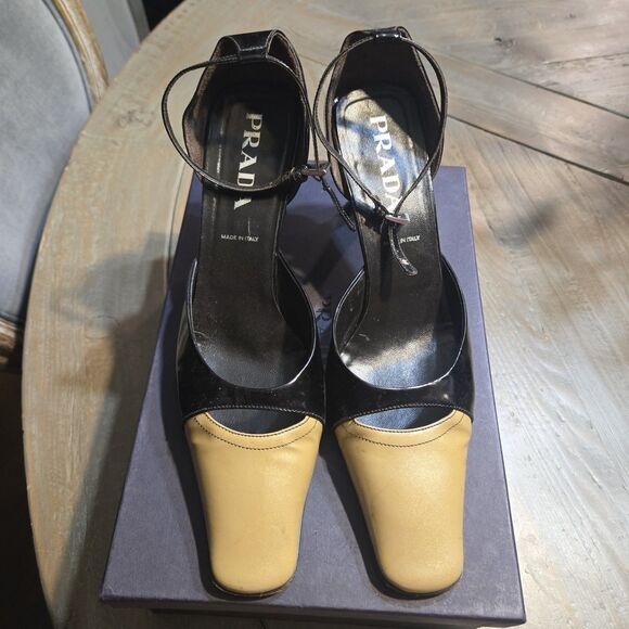 PRADA Sz 40 Brown Tan Patchwork High Heel Shoes Vintage - Picture 2 of 10